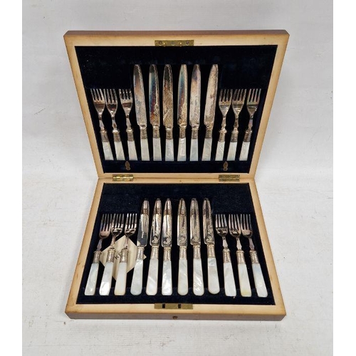 257 - Cased set of electroplated and mother-of-pearl flatware