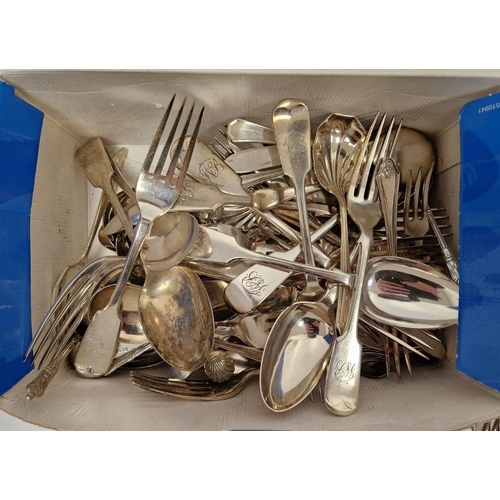 262 - Quantity of assorted plated flatware, napkin rings, etc (1 box)