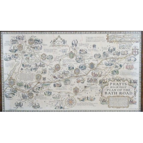 286 - Reproduction map of Pratt's High Test Plan of the Bath Road, framed