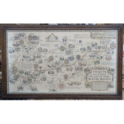 286 - Reproduction map of Pratt's High Test Plan of the Bath Road, framed