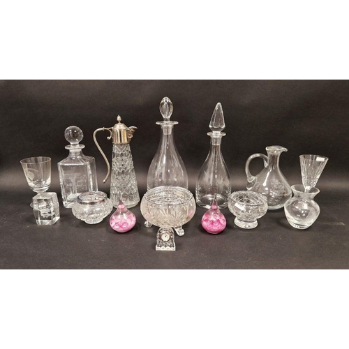 39 - Edinburgh crystal miniature clock, a Stuart crystal vase, a silver-plated claret jug, a Dartington d... 