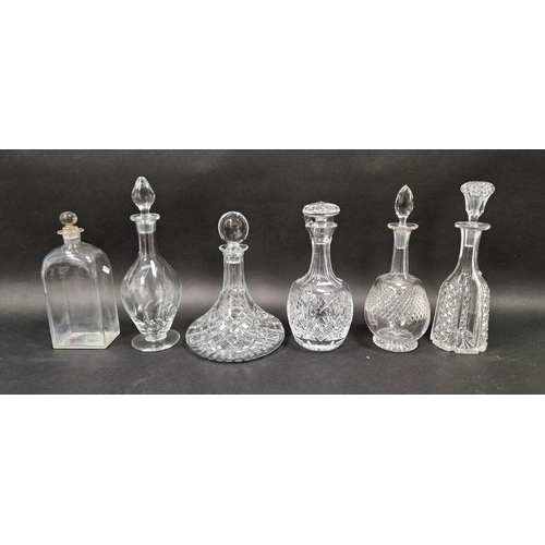 56 - Six assorted clear glass decanters and other items (9)