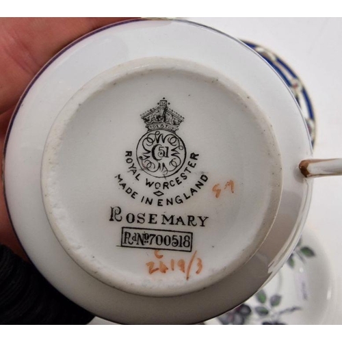 6 - Royal Worcester 'Rosemary' pattern cup and saucer RD No.700518, a Royal Albert part tea service and ... 