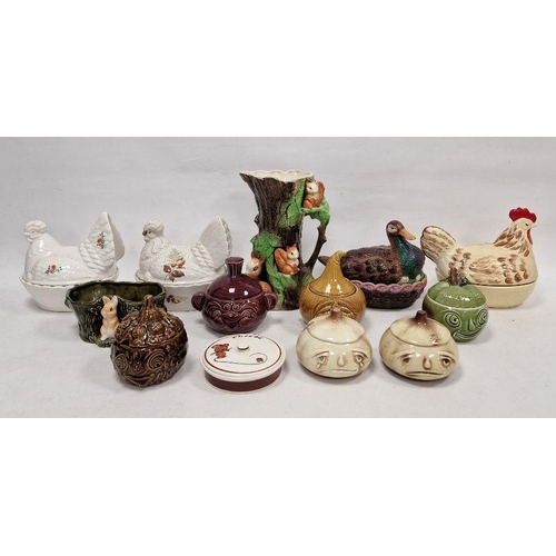 8 - Six Sylvac condiment pots to include 'Apple Sauce', 'Beetroot', etc, a Withernsea pottery jug decora... 