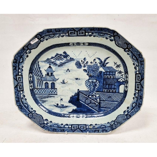 80 - Late 18th/early 19th century Chinese porcelain meat dish, oblong with canted corners and underglaze ... 