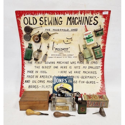 97A - Collection of sewing machine oil cans and dispensers, an 'Airlyne' rug maker and other related items