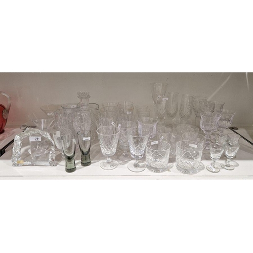 79 - Assorted cut glass and other items including a Norwegian Handeland  press moulded sculpture of a vik... 