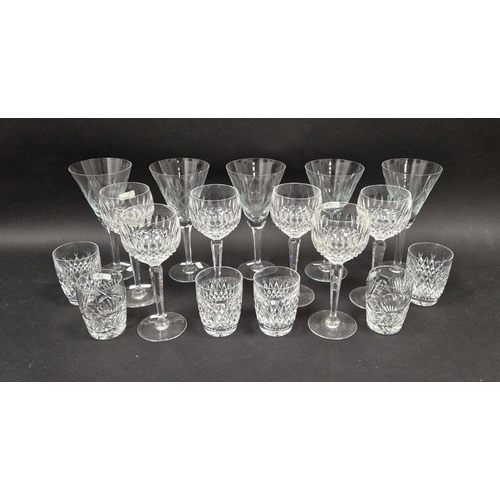 82 - Collection of cut table glass, including six Waterford crystal wine glasses cut with lenses and hobn... 