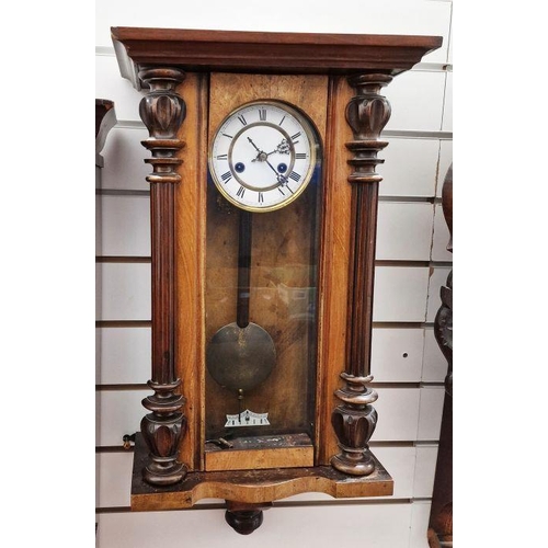 1000 - American wall clock of rectangular form with three glazed panels, two decorated with fruit and flowe... 