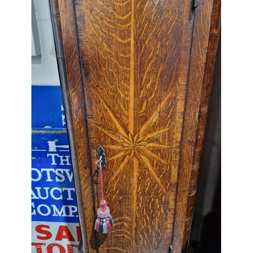 1026 - 18th century eight-day longcase clock movement inscribed 'Jn Clayton, Marple', housed in slender oak... 