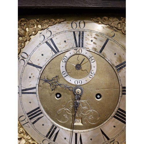 1026 - 18th century eight-day longcase clock movement inscribed 'Jn Clayton, Marple', housed in slender oak... 