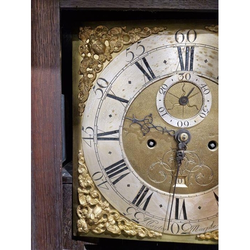 1026 - 18th century eight-day longcase clock movement inscribed 'Jn Clayton, Marple', housed in slender oak... 