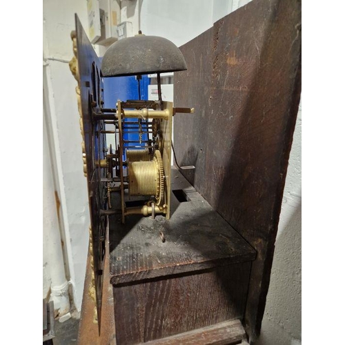 1026 - 18th century eight-day longcase clock movement inscribed 'Jn Clayton, Marple', housed in slender oak... 