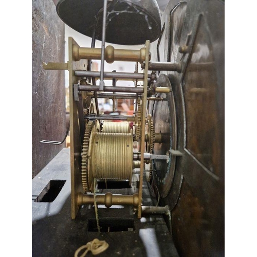 1026 - 18th century eight-day longcase clock movement inscribed 'Jn Clayton, Marple', housed in slender oak... 