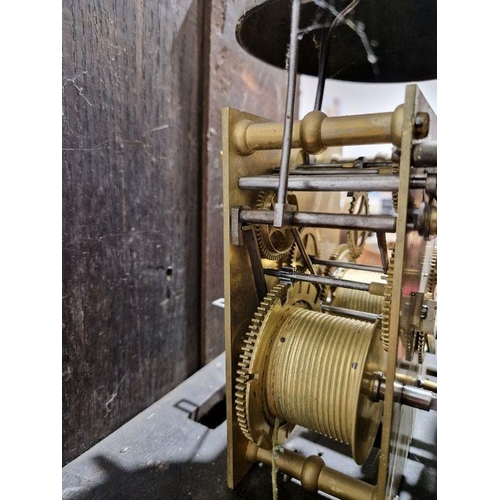 1026 - 18th century eight-day longcase clock movement inscribed 'Jn Clayton, Marple', housed in slender oak... 