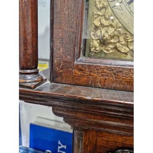 1026 - 18th century eight-day longcase clock movement inscribed 'Jn Clayton, Marple', housed in slender oak... 