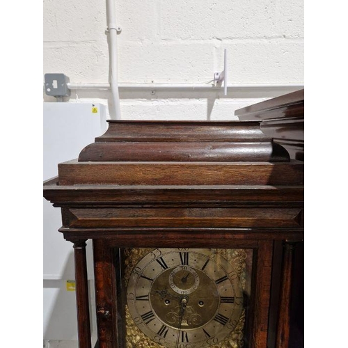 1026 - 18th century eight-day longcase clock movement inscribed 'Jn Clayton, Marple', housed in slender oak... 