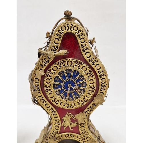 1030 - 19th century Louis XV style gilt bronze and red hardstone clock garniture, with earlier pocket watch... 