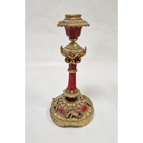 1030 - 19th century Louis XV style gilt bronze and red hardstone clock garniture, with earlier pocket watch... 