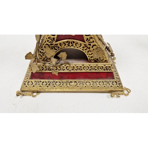 1030 - 19th century Louis XV style gilt bronze and red hardstone clock garniture, with earlier pocket watch... 