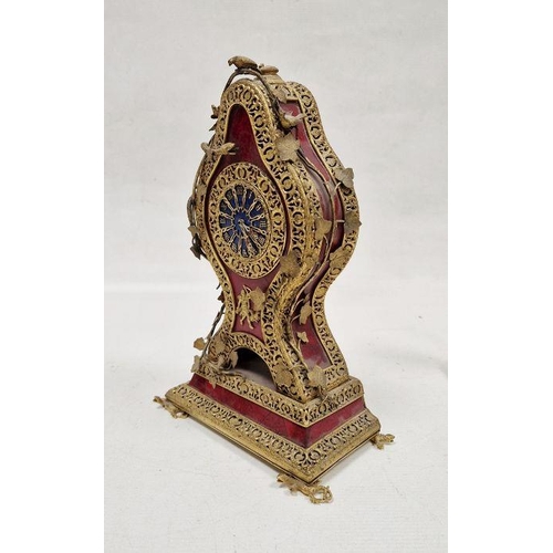 1030 - 19th century Louis XV style gilt bronze and red hardstone clock garniture, with earlier pocket watch... 