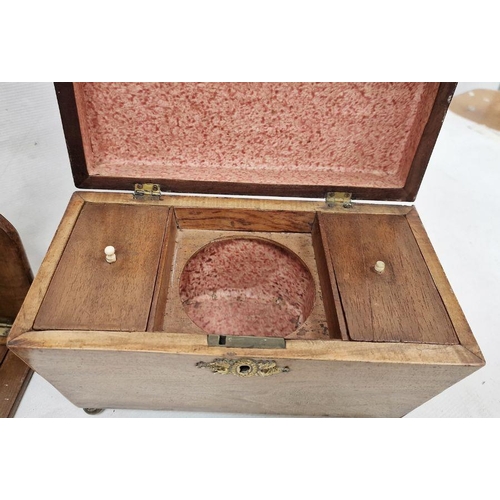 1039 - Walnut tea caddy with single domed interior box and glass mixing bowl, a sarcophagus-shaped mahogany... 