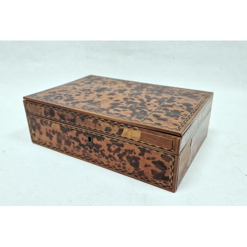 1043 - Early 20th century tortoiseshell veneer wooden box, of rectangular form, with inlaid marquetry decor... 