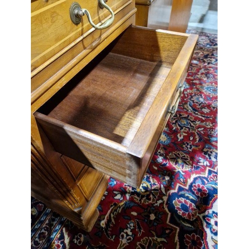 1183 - Modern walnut veneer partners' desk with green leather inset top, having one long drawer flanked by ... 