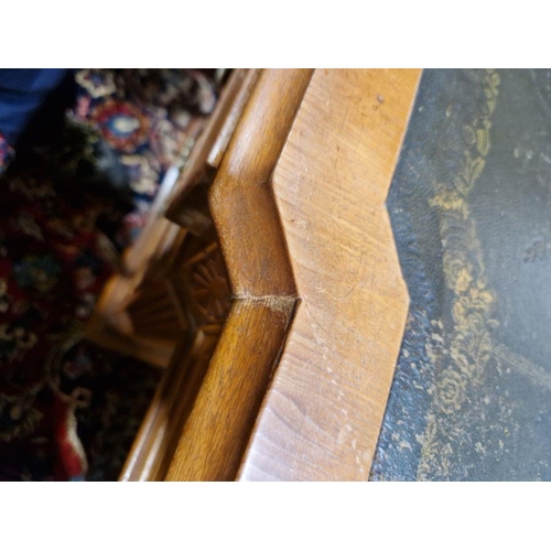 1183 - Modern walnut veneer partners' desk with green leather inset top, having one long drawer flanked by ... 