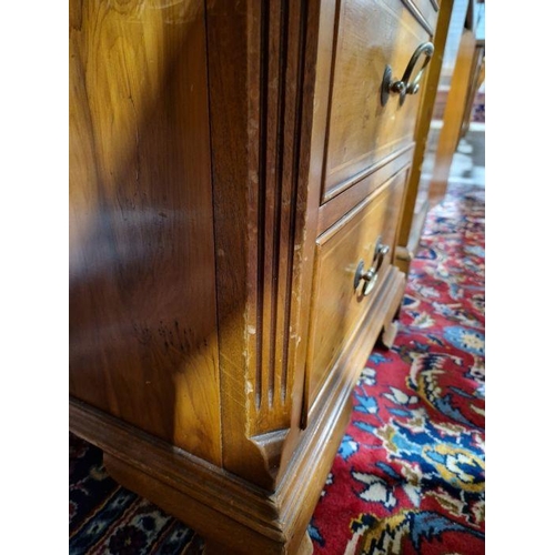 1183 - Modern walnut veneer partners' desk with green leather inset top, having one long drawer flanked by ... 