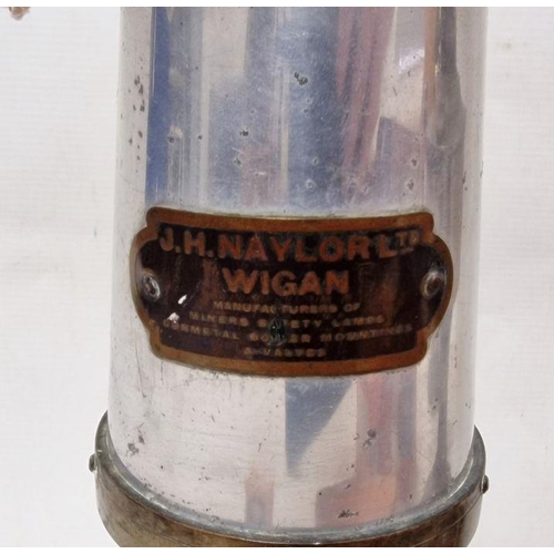 133 - J H Naylor Ltd, Wigan early 20th century miner's lamp, another similar miner's lamp (both converted ... 