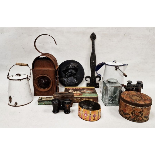 154 - Kenyon's serilight lens road lamp and an assortment of collectables, including enamel pouring jug, o... 