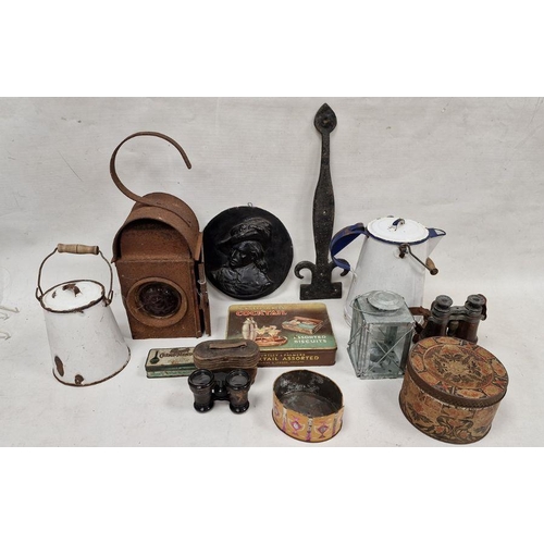 154 - Kenyon's serilight lens road lamp and an assortment of collectables, including enamel pouring jug, o... 