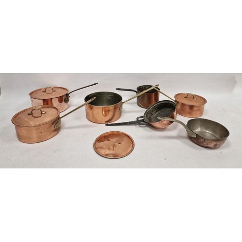 155 - Seven various vintage copper saucepans, one marked 'Made in France', another marked 'Elkington' and ... 