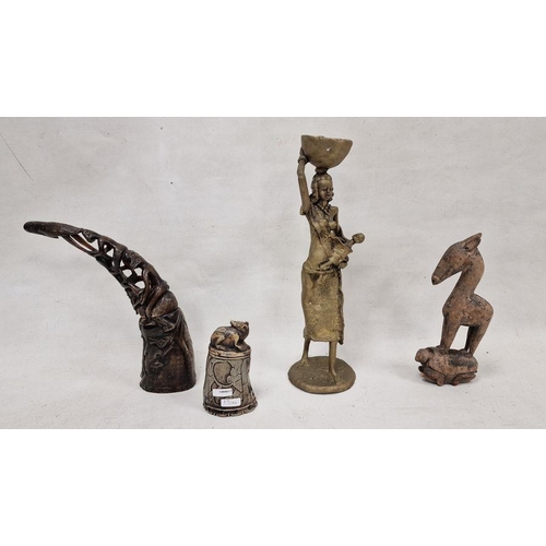 171 - Assorted collectables to include an unusual carved wooden tribal model, possibly African, depicting ... 