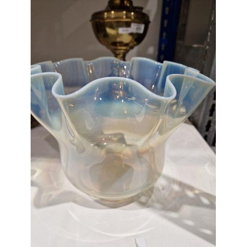 172 - Brass and opaline glass oil lamp