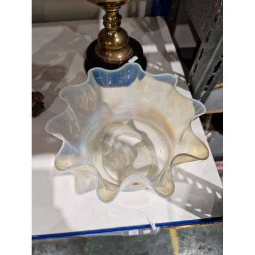 172 - Brass and opaline glass oil lamp