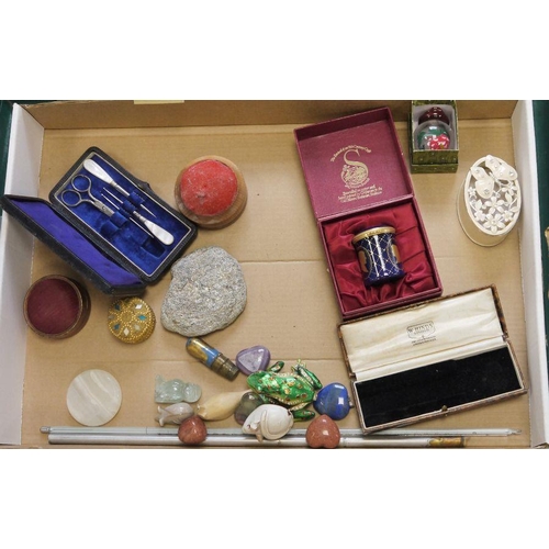 181 - Assortment of mixed collectables to include fans, numerous wooden boxes including Russian lacquered ... 