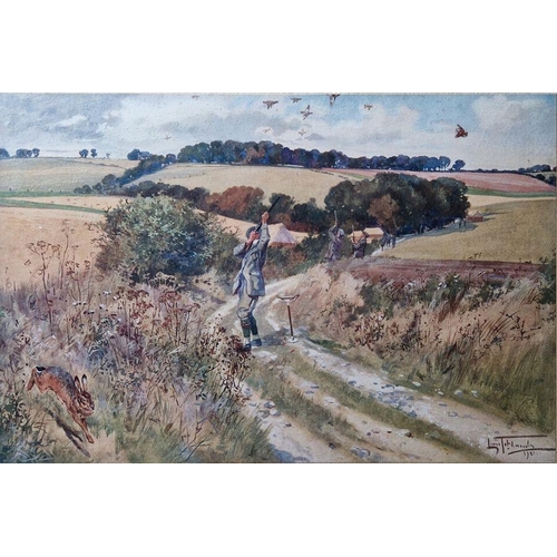 231 - Lionel Edwards
 Signed colour print
 Man shooting game on a country track, signed in pencil to the m... 