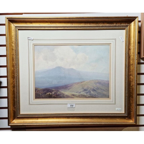 232 - F J Widgery 
 Gouache drawing
 Moorland landscape with mountains in distance, signed lower left, 25c... 