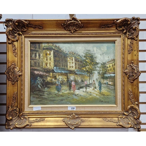 239 - Burnett 
 Parisian street scene with figures, signed lower right, 29cm x 39cm