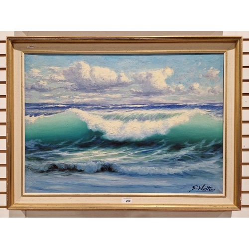 254 - G Westens
 Oil on canvas
 Seascape, signed, 48cm x 68cm