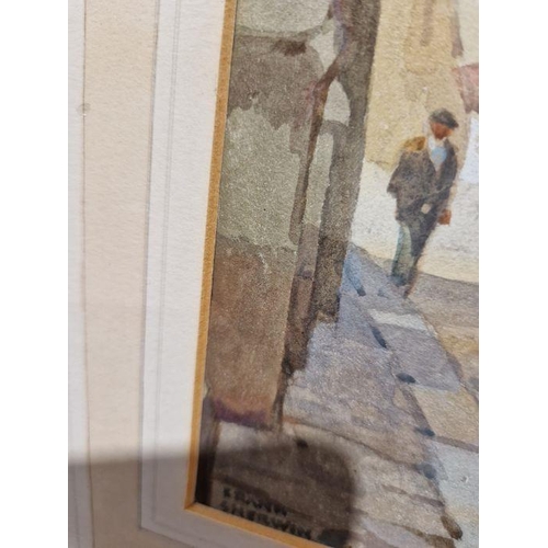 259 - Frank Sherwin
 Watercolour drawing 
 Early 20th century street scene with figures, signed, 36cm x 23... 