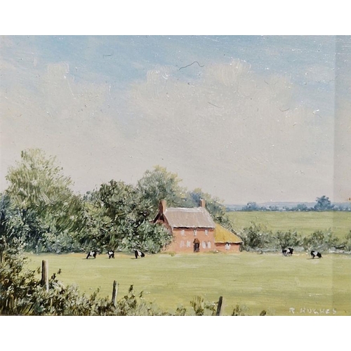 265 - Robert Hughes (1934-2010) Two miniature paintings of traditional British landscapes, titled 'By a st... 