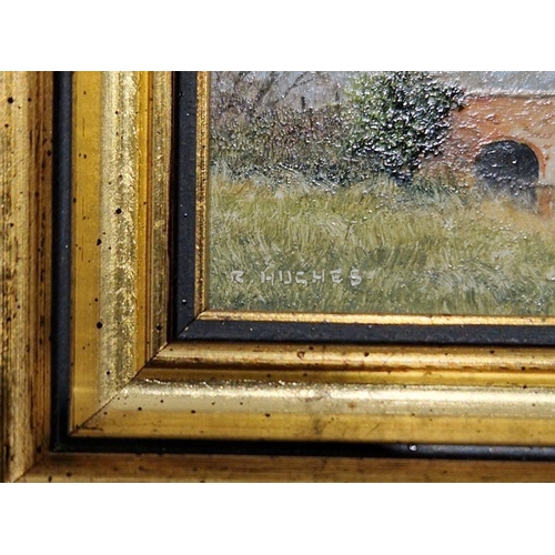 265 - Robert Hughes (1934-2010) Two miniature paintings of traditional British landscapes, titled 'By a st... 