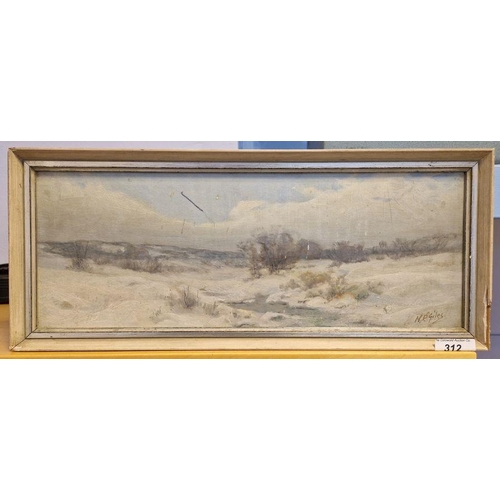 267 - Horace P Giles (American 1850-1934)
 Oil on board
 'Winter landscape', signed lower right, 14cm x 38... 