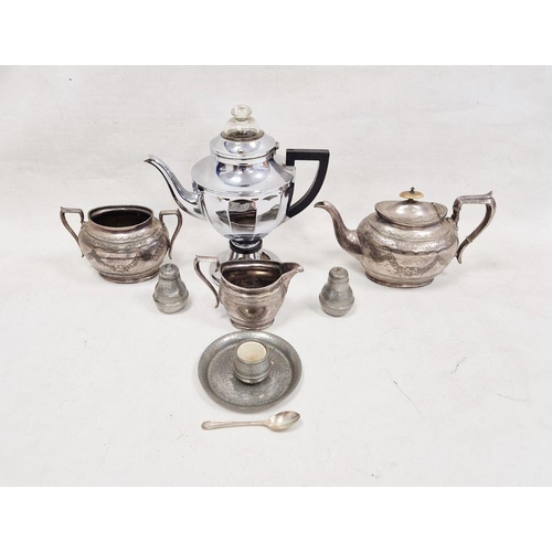 274 - Pewter cruet set, silver-plated teapot, milk jug and other items (1 box)