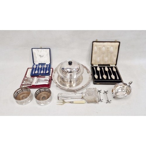 276 - Goldsmiths & Silversmiths Company circular salver, pair of plated wine coasters, cased flatware and ... 