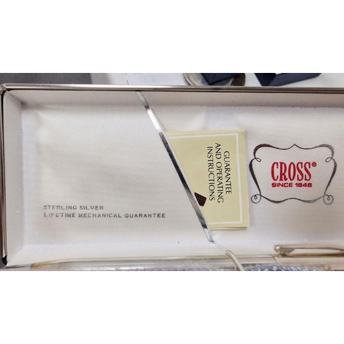 302 - Cross silver pencil and biro, marked sterling silver in fitted box