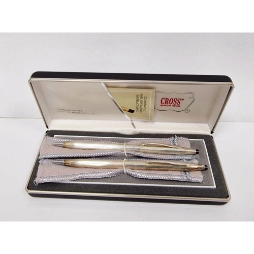 302 - Cross silver pencil and biro, marked sterling silver in fitted box